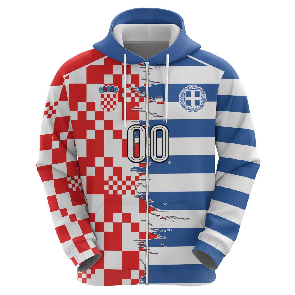 Custom Croatia Greece Cultural Half Flag Hoodie Scratch Style