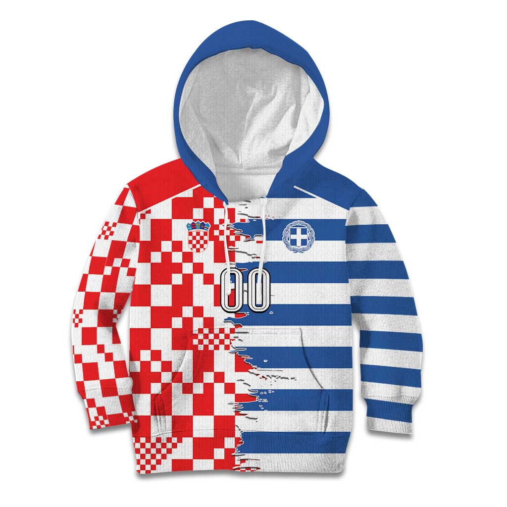 Custom Croatia Greece Cultural Half Flag Kid Hoodie Scratch Style