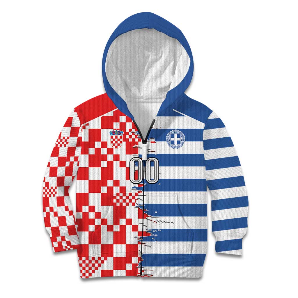 Custom Croatia Greece Cultural Half Flag Kid Hoodie Scratch Style