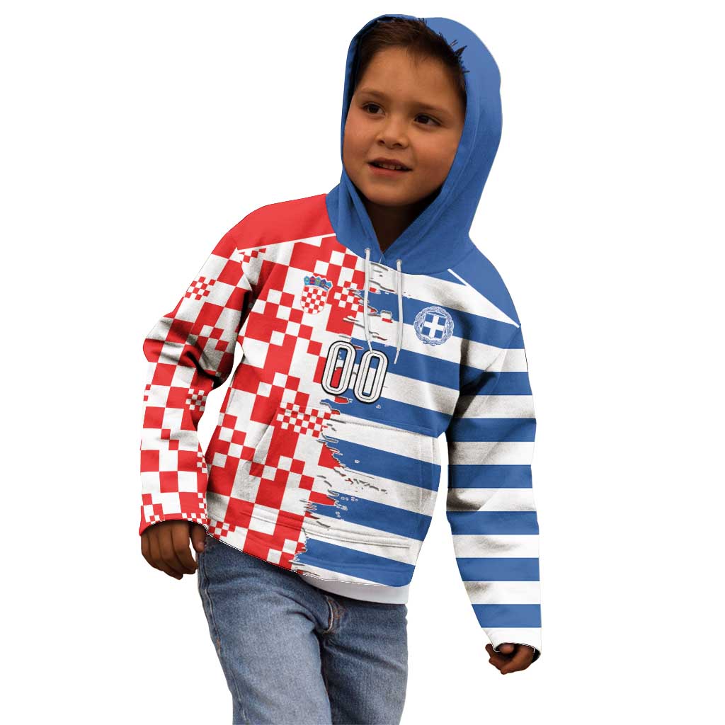 Custom Croatia Greece Cultural Half Flag Kid Hoodie Scratch Style