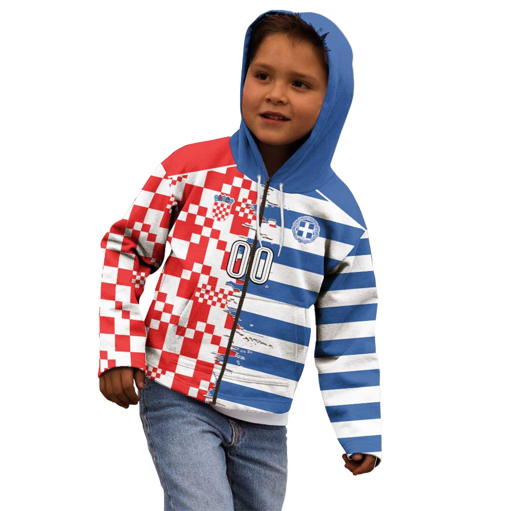 Custom Croatia Greece Cultural Half Flag Kid Hoodie Scratch Style