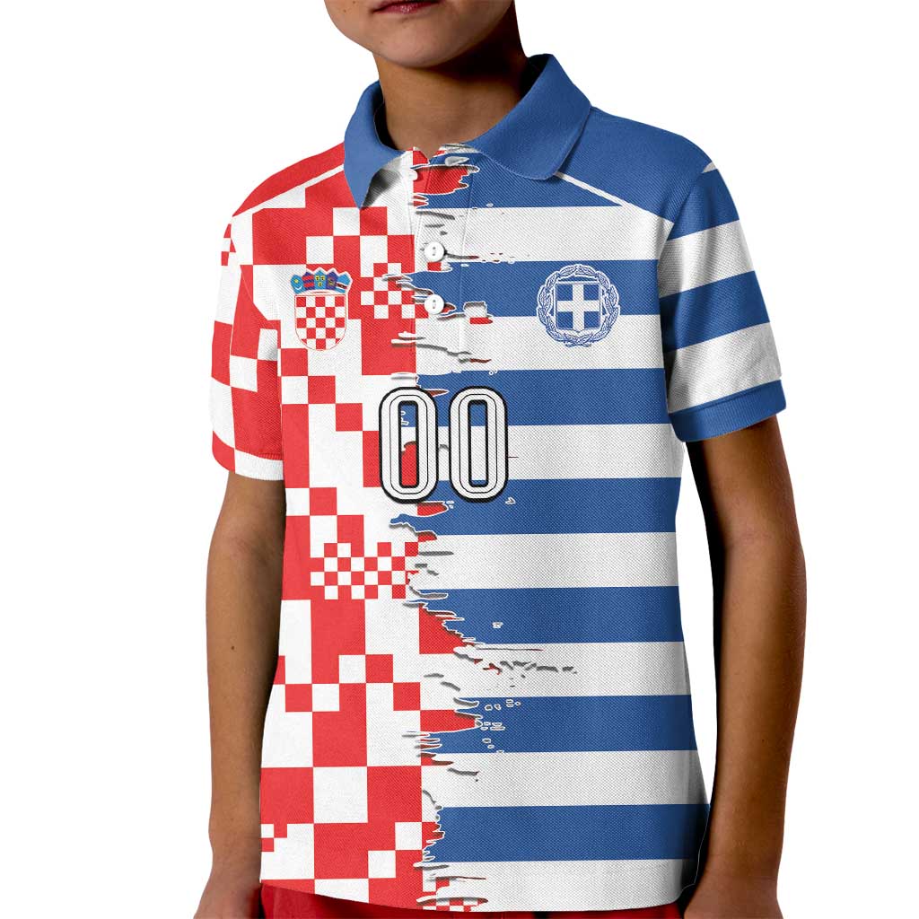 Custom Croatia Greece Cultural Half Flag Kid Polo Shirt Scratch Style