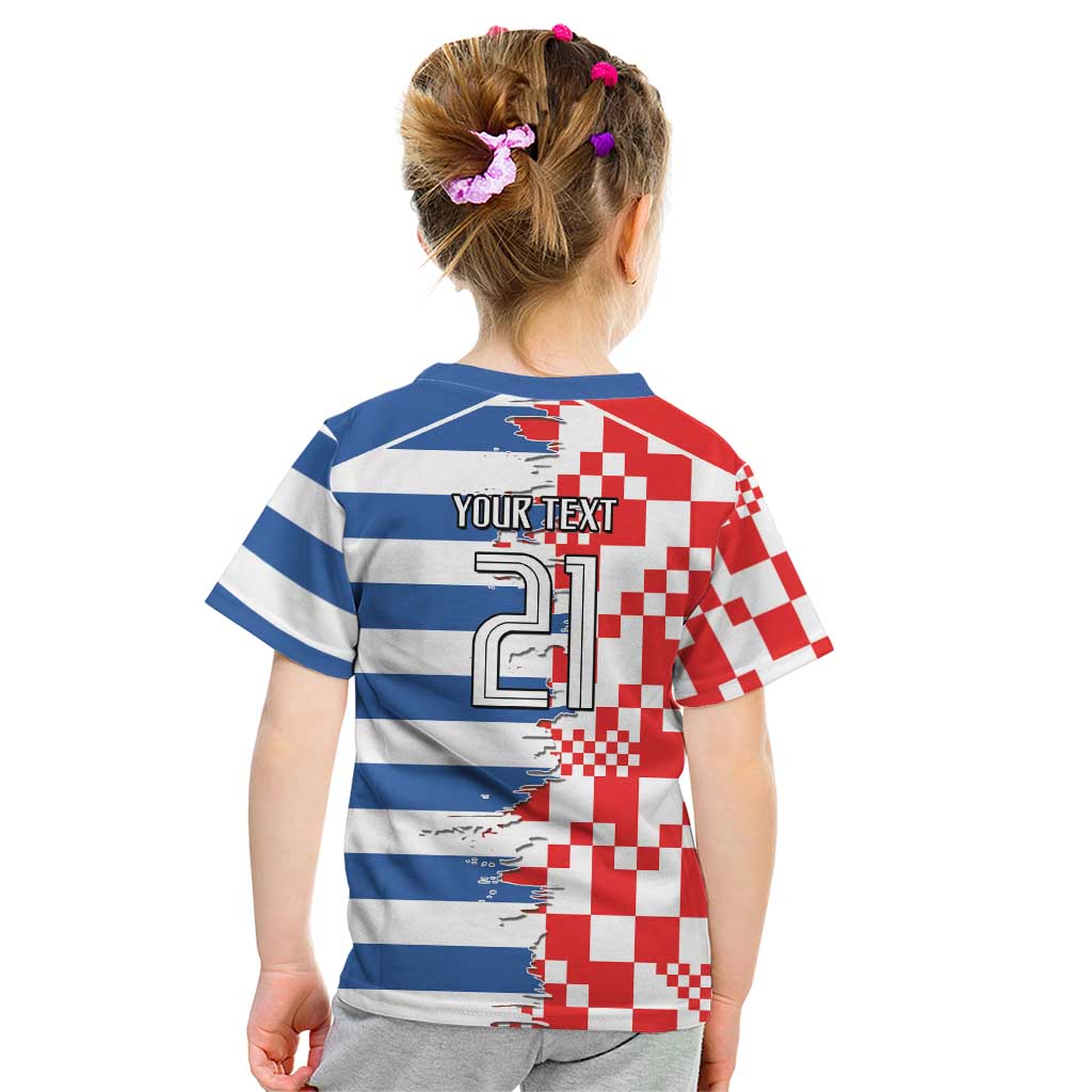 Custom Croatia Greece Cultural Half Flag Kid T Shirt Scratch Style