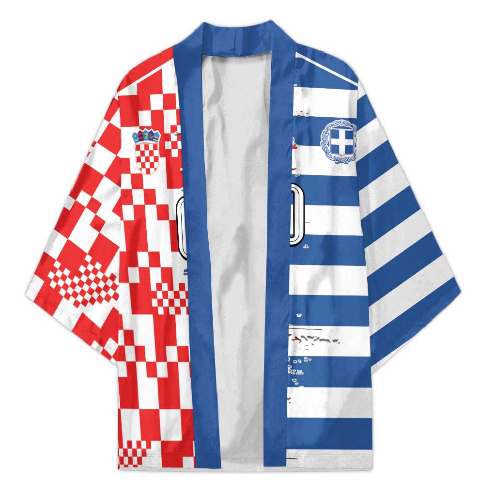 Custom Croatia Greece Cultural Half Flag Kimono Scratch Style