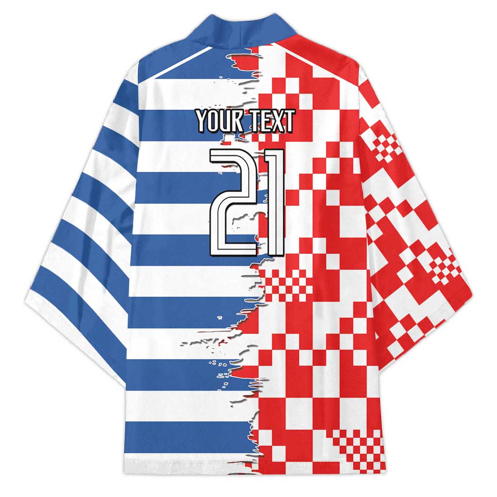 Custom Croatia Greece Cultural Half Flag Kimono Scratch Style