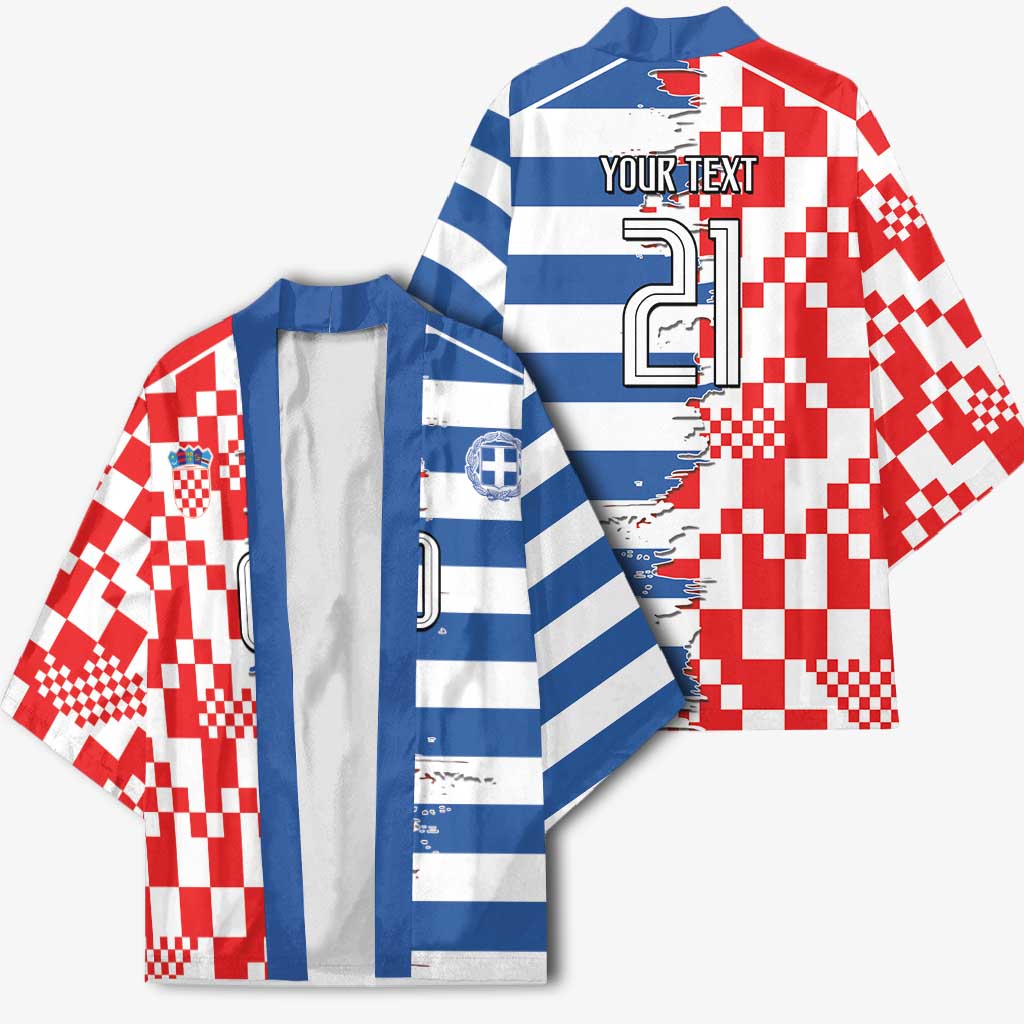 Custom Croatia Greece Cultural Half Flag Kimono Scratch Style