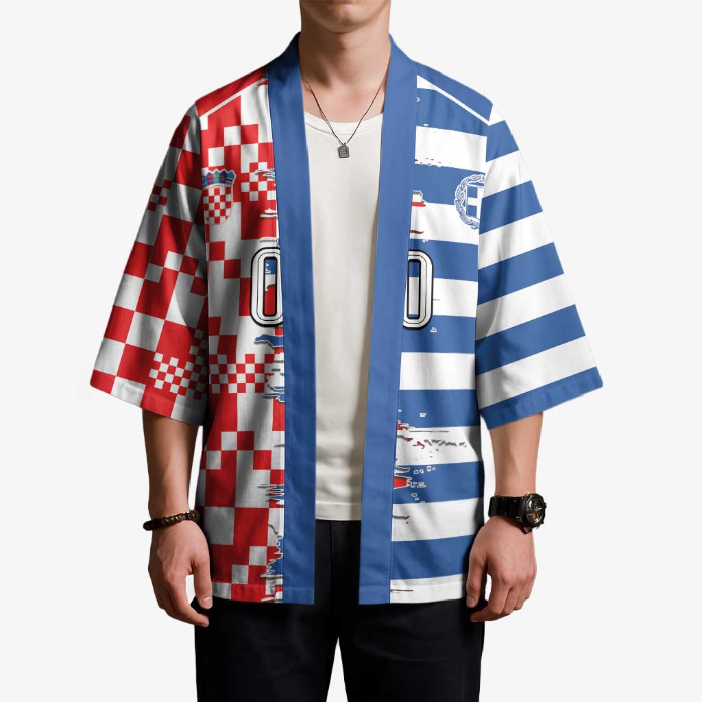 Custom Croatia Greece Cultural Half Flag Kimono Scratch Style