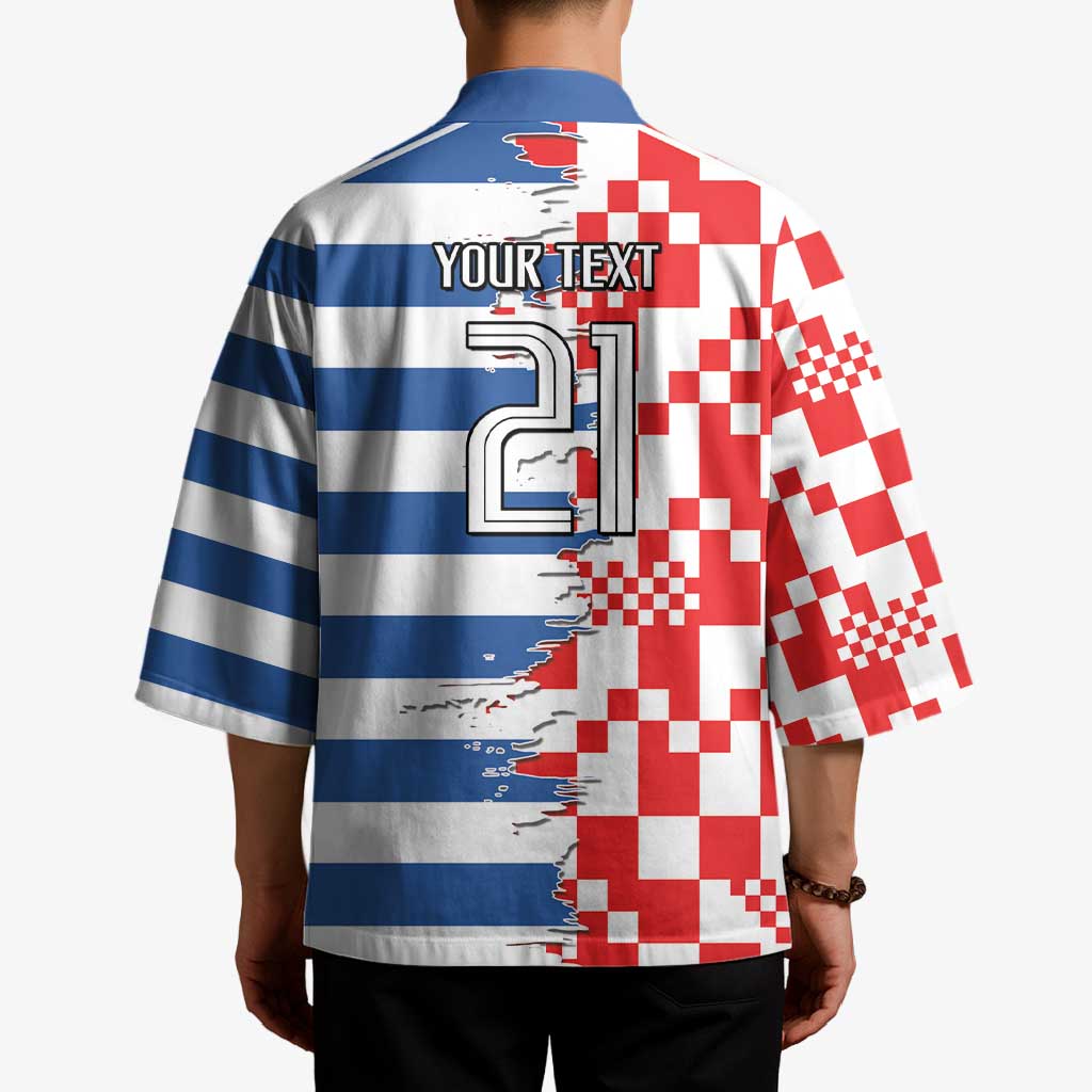 Custom Croatia Greece Cultural Half Flag Kimono Scratch Style