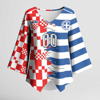 Custom Croatia Greece Cultural Half Flag Kimono Sleeve Blouse Scratch Style