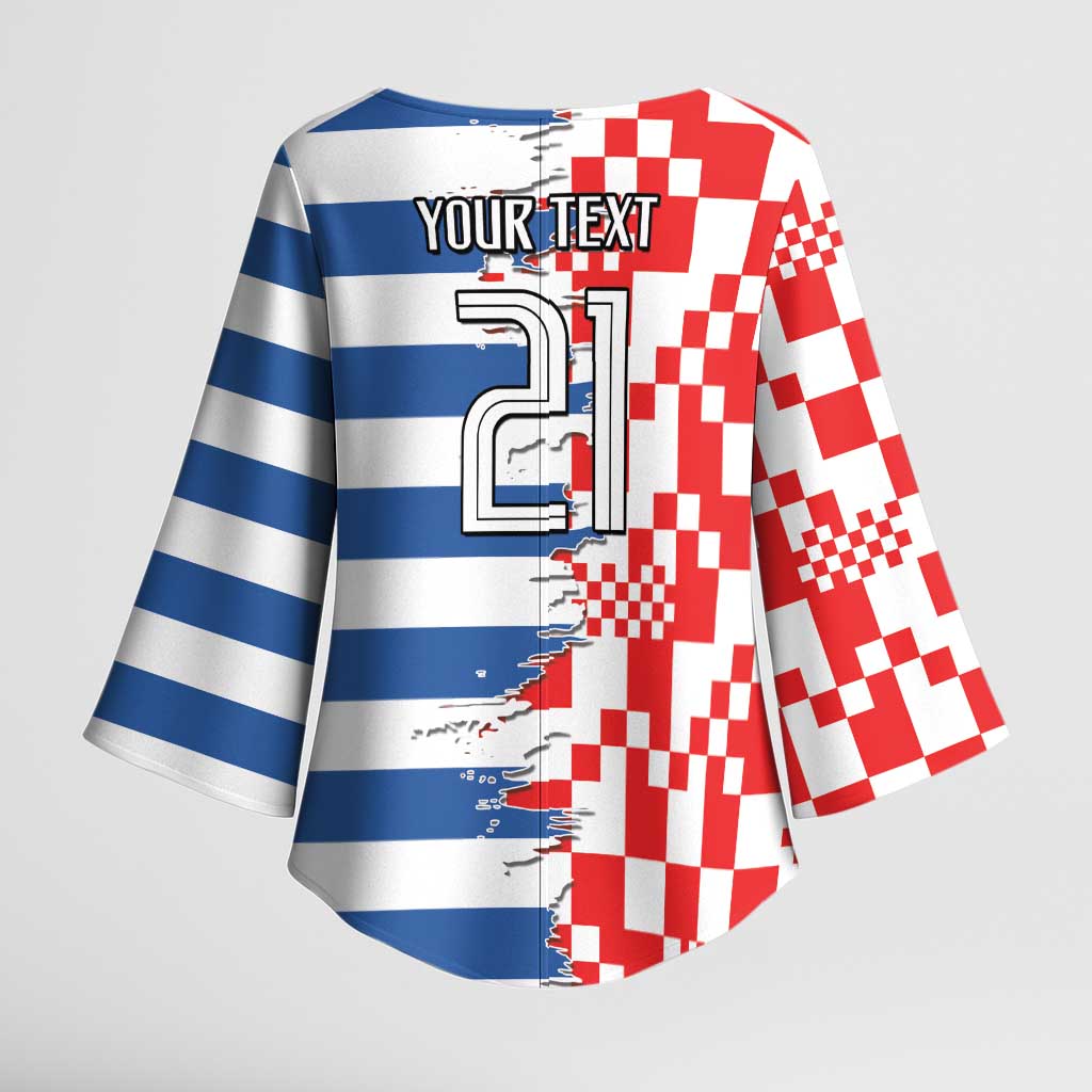 Custom Croatia Greece Cultural Half Flag Kimono Sleeve Blouse Scratch Style