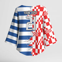 Custom Croatia Greece Cultural Half Flag Kimono Sleeve Blouse Scratch Style