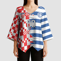 Custom Croatia Greece Cultural Half Flag Kimono Sleeve Blouse Scratch Style