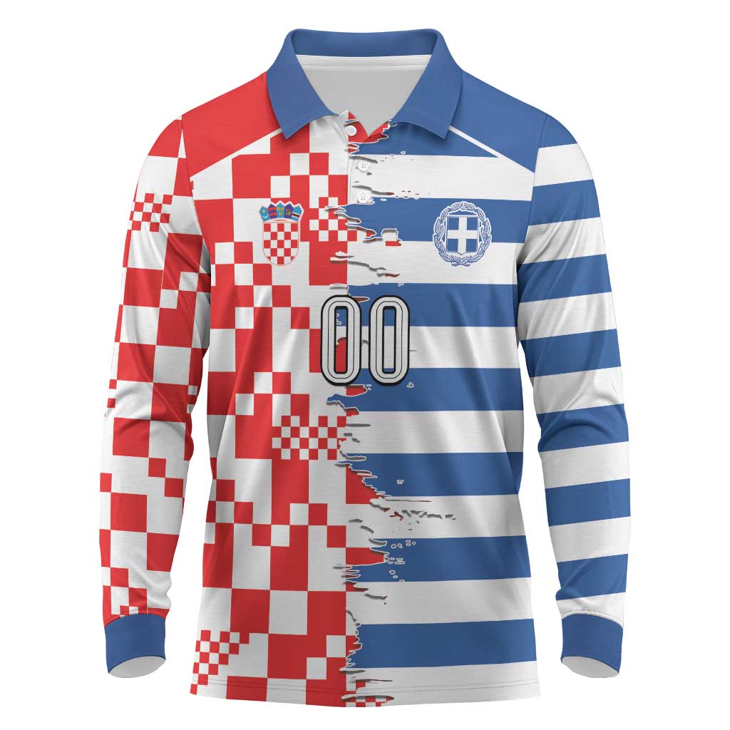 Custom Croatia Greece Cultural Half Flag Long Sleeve Polo Shirt Scratch Style
