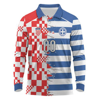 Custom Croatia Greece Cultural Half Flag Long Sleeve Polo Shirt Scratch Style