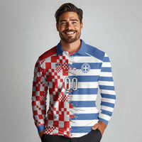 Custom Croatia Greece Cultural Half Flag Long Sleeve Polo Shirt Scratch Style