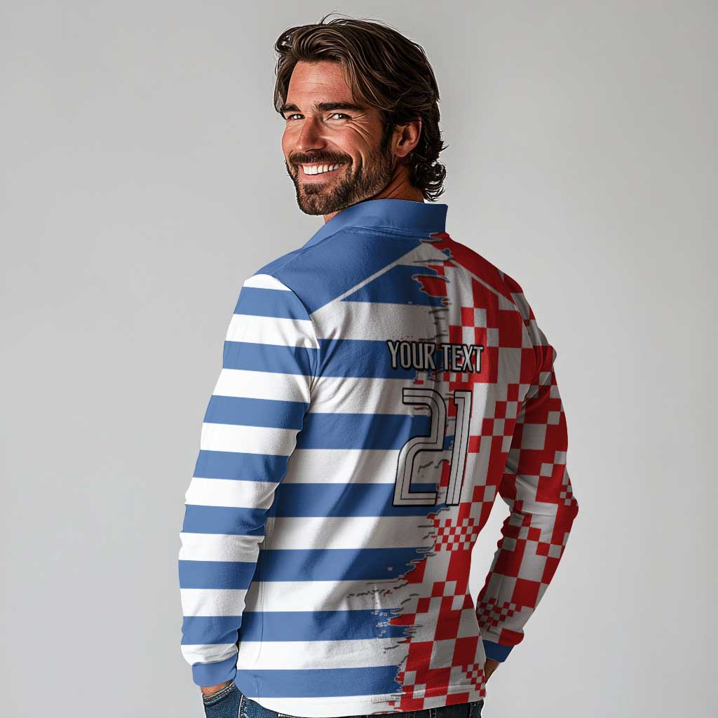 Custom Croatia Greece Cultural Half Flag Long Sleeve Polo Shirt Scratch Style