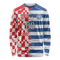 Custom Croatia Greece Cultural Half Flag Long Sleeve Shirt Scratch Style