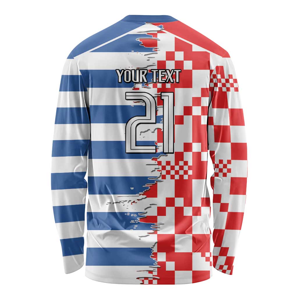 Custom Croatia Greece Cultural Half Flag Long Sleeve Shirt Scratch Style