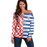 Custom Croatia Greece Cultural Half Flag Off Shoulder Sweater Scratch Style