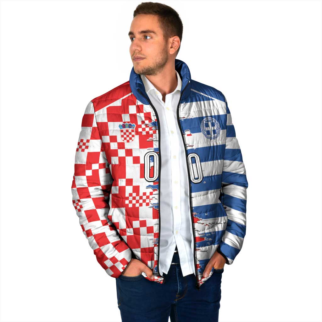 Custom Croatia Greece Cultural Half Flag Padded Jacket Scratch Style