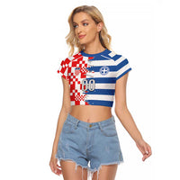Custom Croatia Greece Cultural Half Flag Raglan Cropped T Shirt Scratch Style