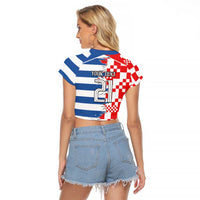 Custom Croatia Greece Cultural Half Flag Raglan Cropped T Shirt Scratch Style