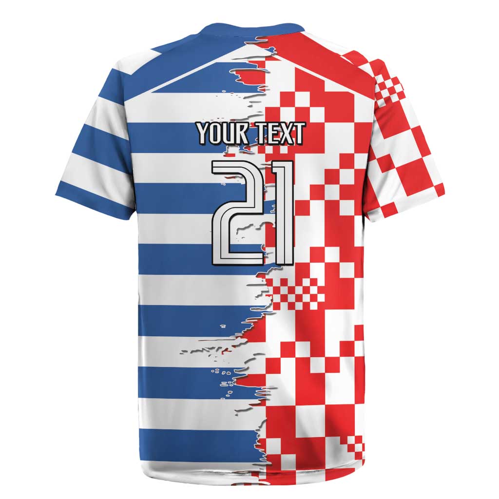 Custom Croatia Greece Cultural Half Flag Rugby Jersey Scratch Style