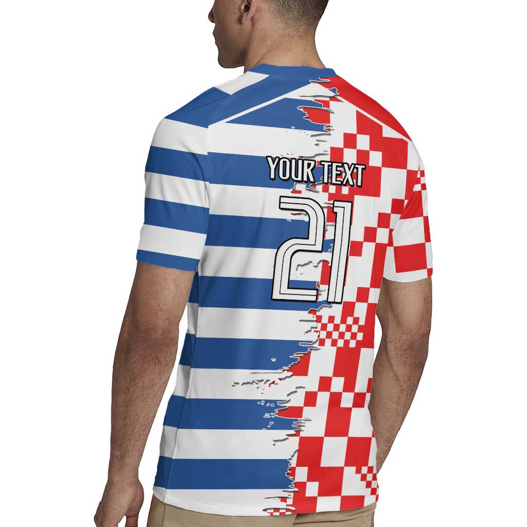 Custom Croatia Greece Cultural Half Flag Rugby Jersey Scratch Style