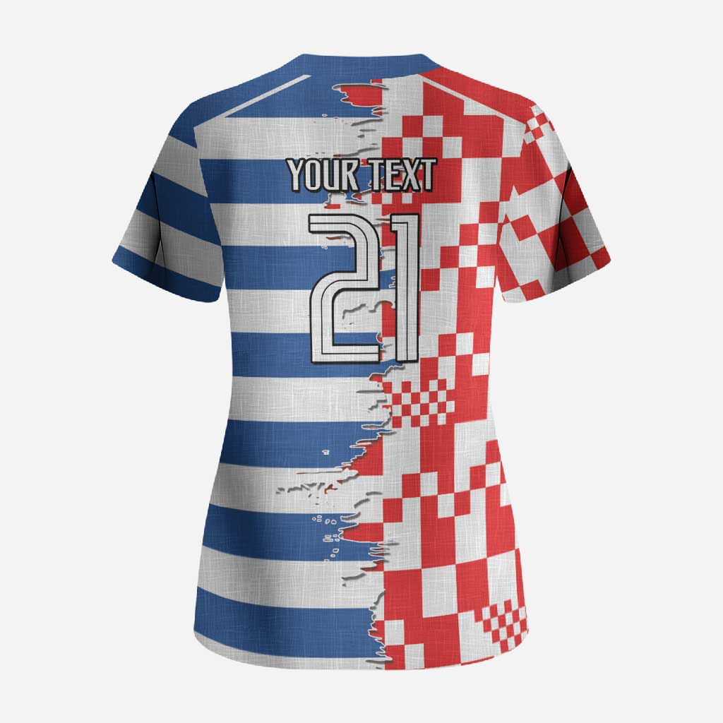 Custom Croatia Greece Cultural Half Flag Scrub Top Scratch Style