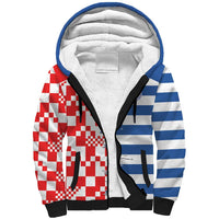 Custom Croatia Greece Cultural Half Flag Sherpa Hoodie Scratch Style
