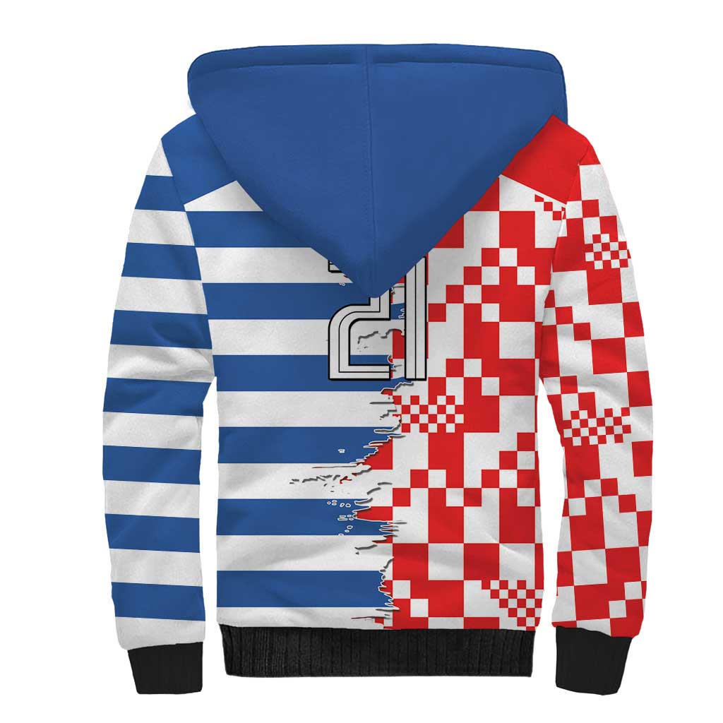 Custom Croatia Greece Cultural Half Flag Sherpa Hoodie Scratch Style