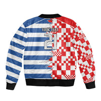 Custom Croatia Greece Cultural Half Flag Sleeve Zip Bomber Jacket Scratch Style