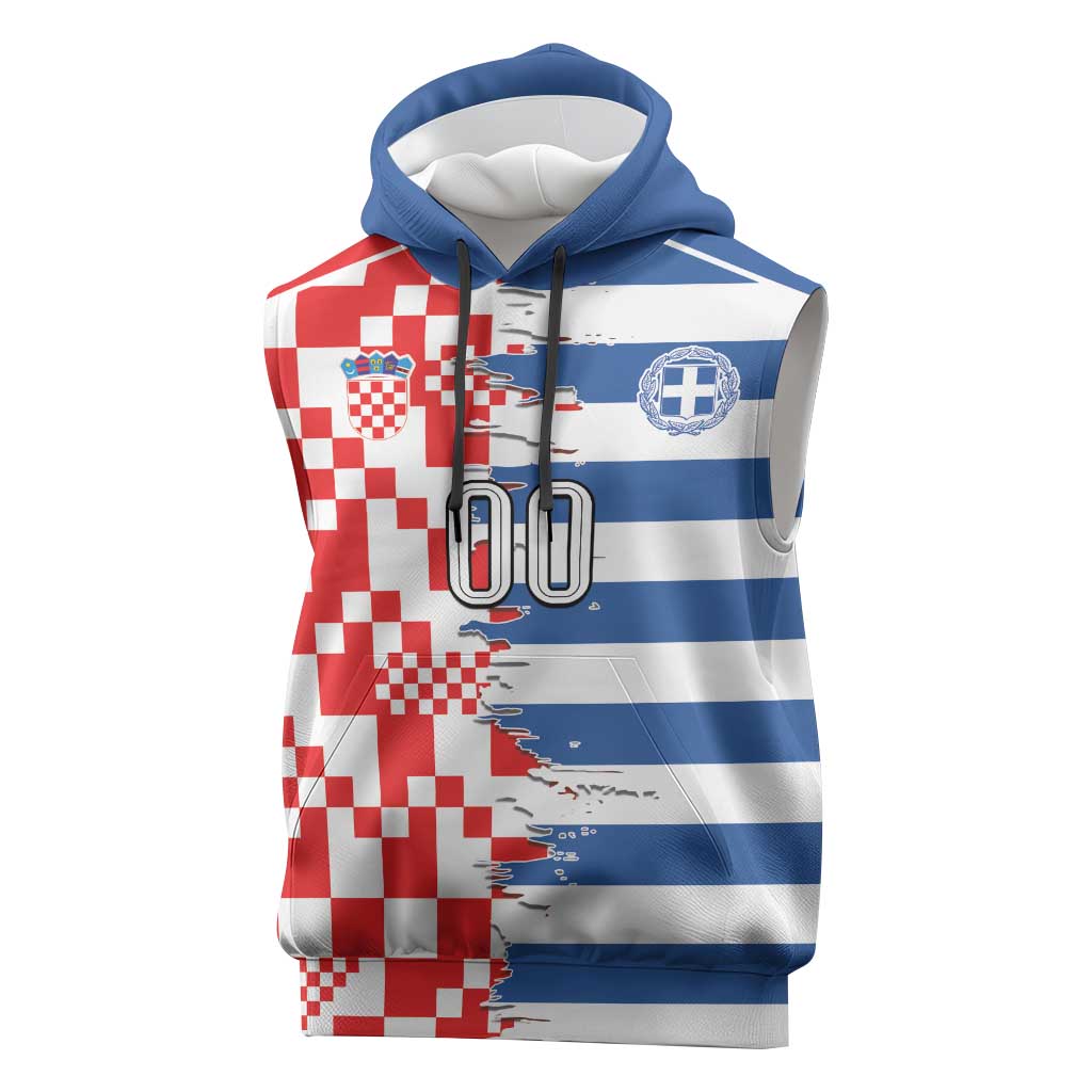 Custom Croatia Greece Cultural Half Flag Sleeveless Hoodie Scratch Style