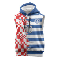 Custom Croatia Greece Cultural Half Flag Sleeveless Hoodie Scratch Style
