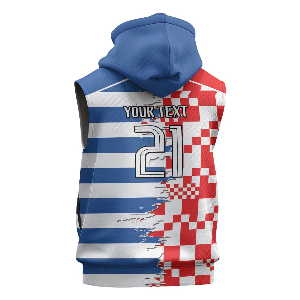 Custom Croatia Greece Cultural Half Flag Sleeveless Hoodie Scratch Style