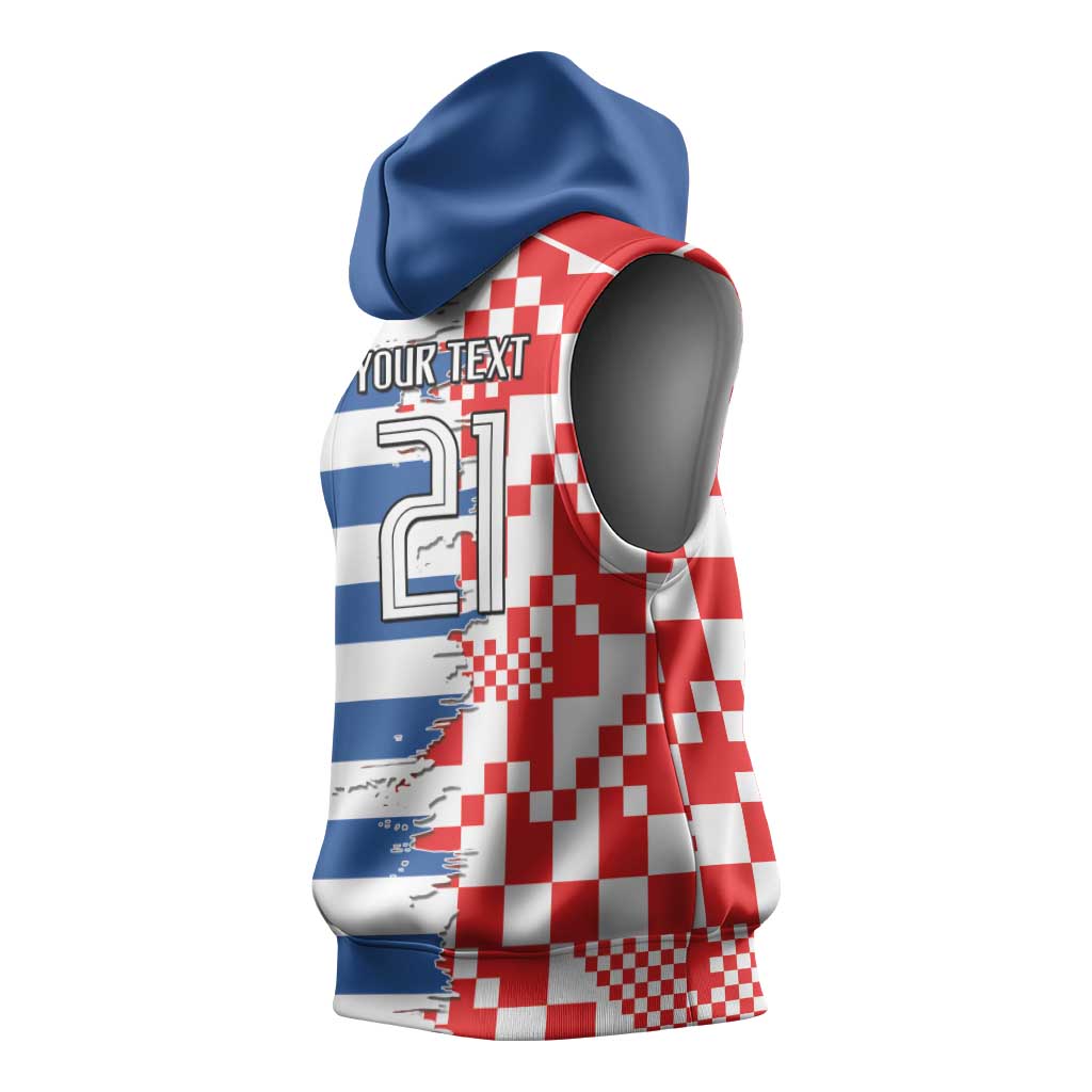 Custom Croatia Greece Cultural Half Flag Sleeveless Hoodie Scratch Style