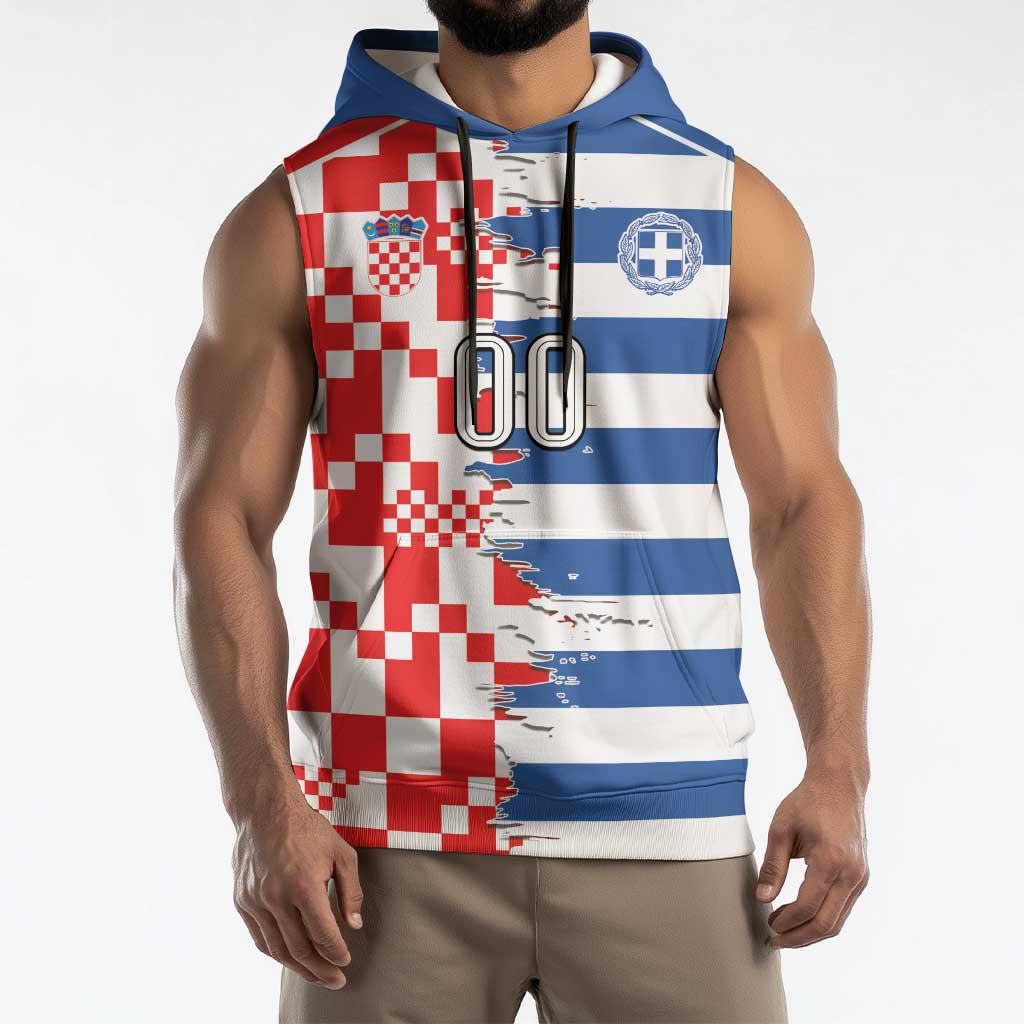 Custom Croatia Greece Cultural Half Flag Sleeveless Hoodie Scratch Style
