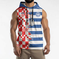 Custom Croatia Greece Cultural Half Flag Sleeveless Hoodie Scratch Style
