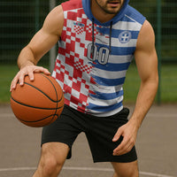 Custom Croatia Greece Cultural Half Flag Sleeveless Hoodie Scratch Style