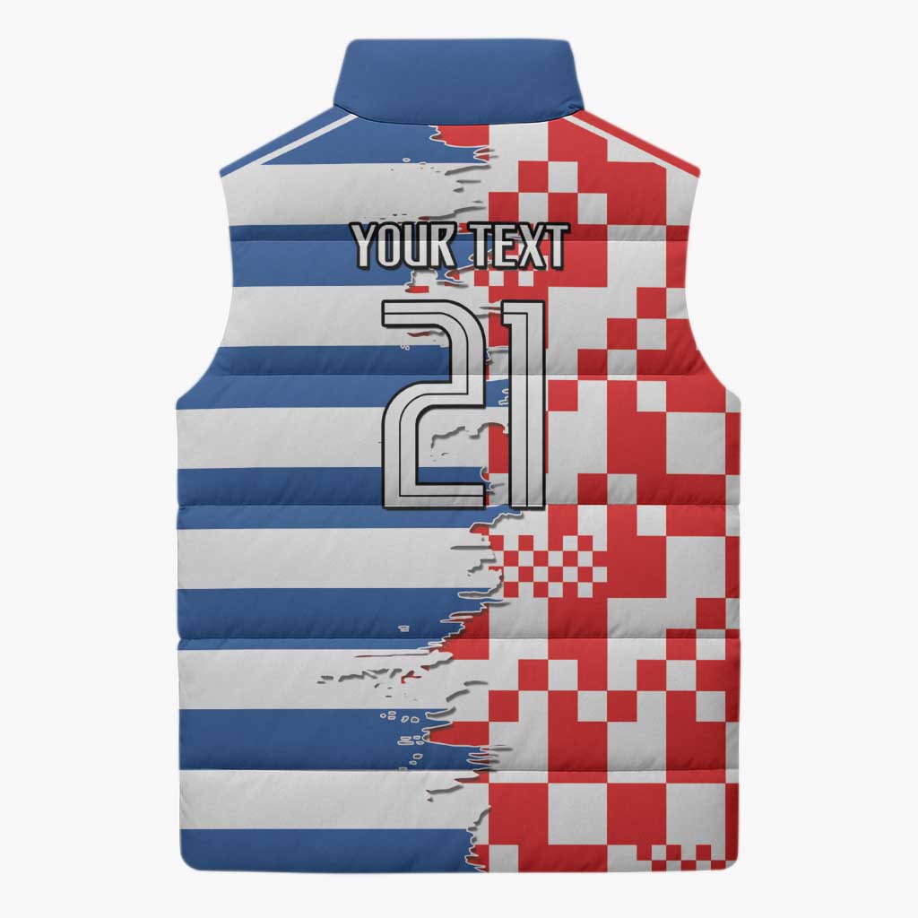 Custom Croatia Greece Cultural Half Flag Sleeveless Puffer Jacket Scratch Style