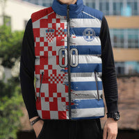 Custom Croatia Greece Cultural Half Flag Sleeveless Puffer Jacket Scratch Style