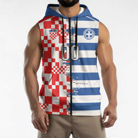 Custom Croatia Greece Cultural Half Flag Sleeveless Zip Hoodie Scratch Style