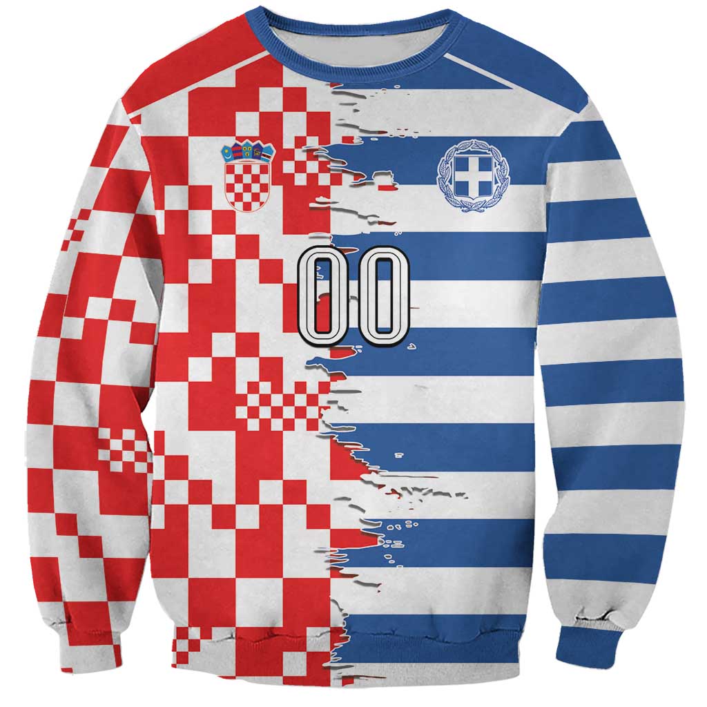 Custom Croatia Greece Cultural Half Flag Sweatshirt Scratch Style
