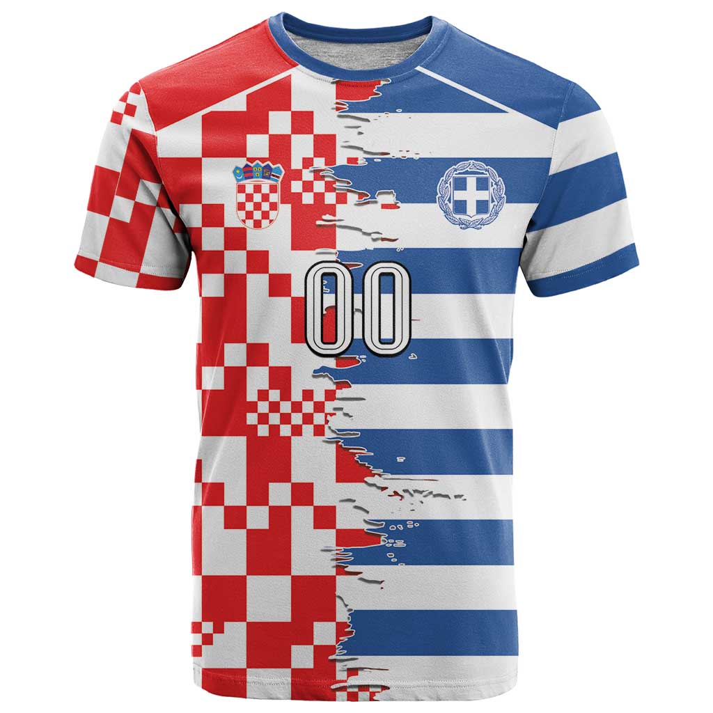 Custom Croatia Greece Cultural Half Flag T Shirt Scratch Style