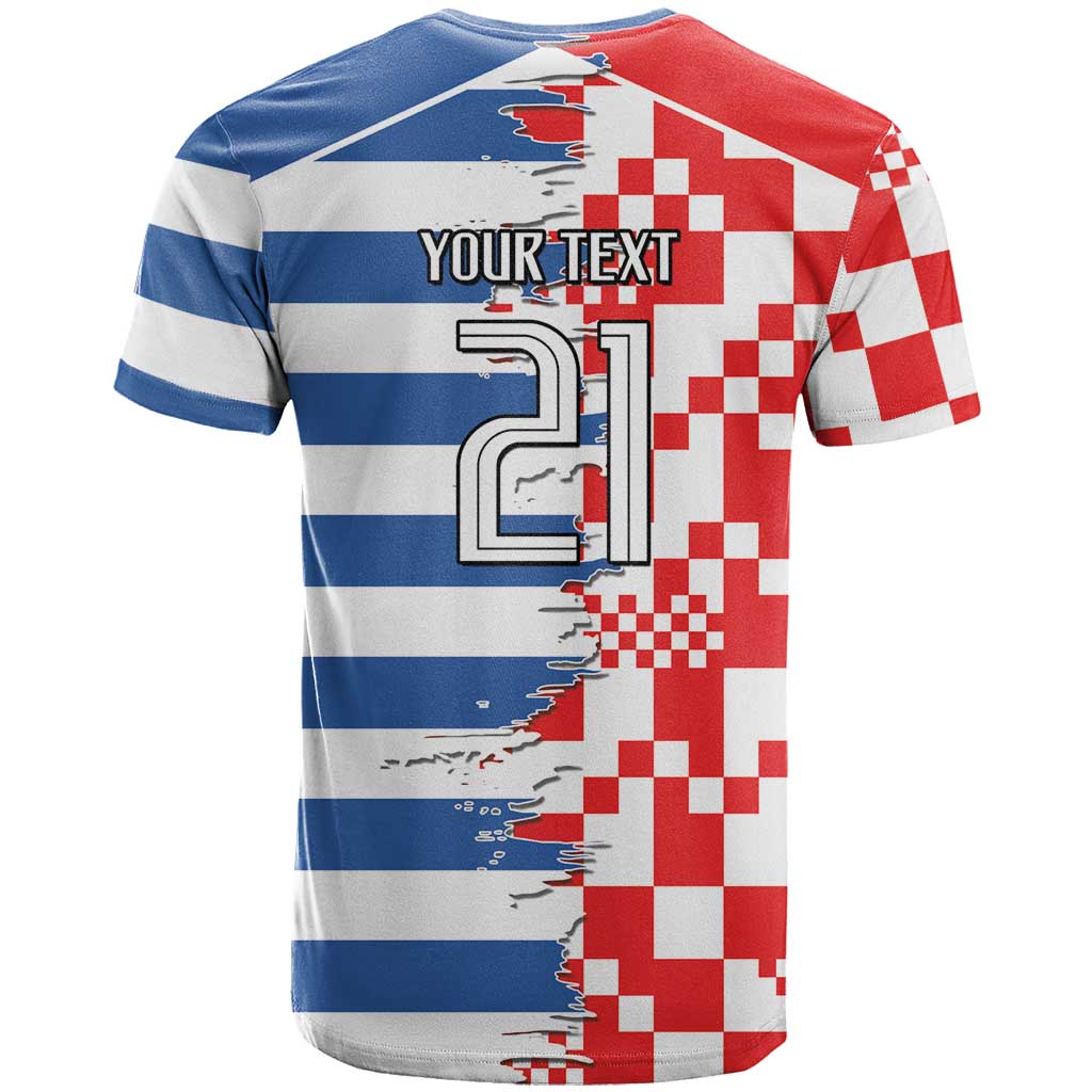 Custom Croatia Greece Cultural Half Flag T Shirt Scratch Style