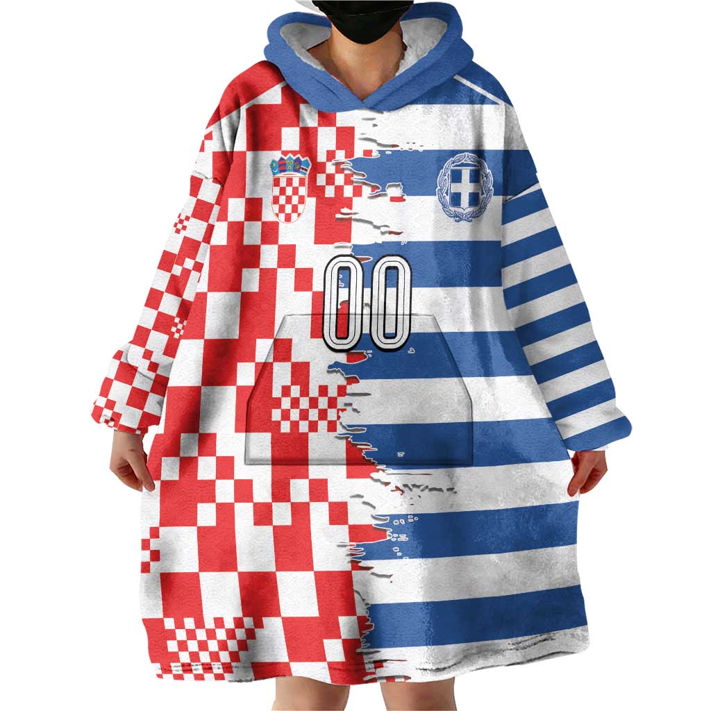 Custom Croatia Greece Cultural Half Flag Wearable Blanket Hoodie Scratch Style