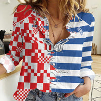 Custom Croatia Greece Cultural Half Flag Women Casual Shirt Scratch Style