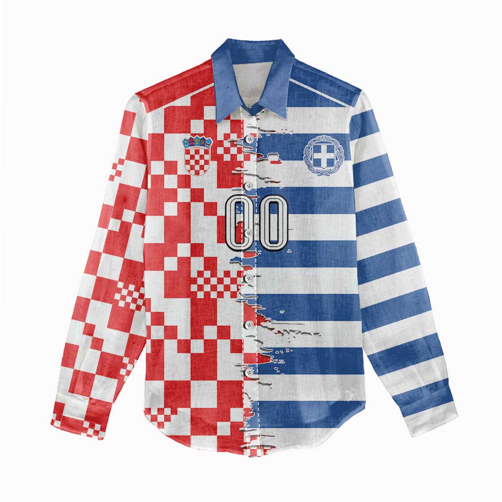 Custom Croatia Greece Cultural Half Flag Women Casual Shirt Scratch Style