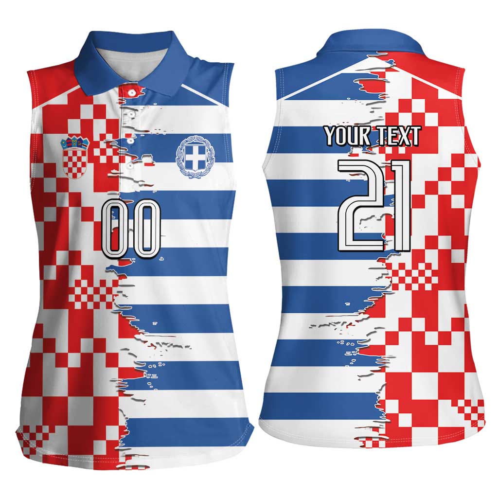Custom Croatia Greece Cultural Half Flag Women Sleeveless Polo Shirt Scratch Style