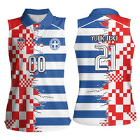 Custom Croatia Greece Cultural Half Flag Women Sleeveless Polo Shirt Scratch Style
